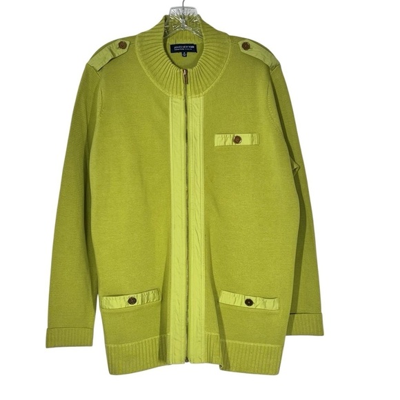 Jones New York Signature Woman Lime Green Front Zipper Cardigan Sweater Size 1X - Picture 1 of 16